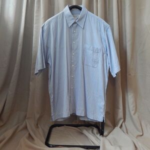 Balmain Paris Light Blue Micro-Check Short Sleeve Button-Up Shirt | Size L